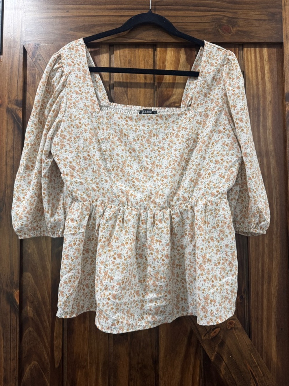 Floral Square-Neck Peplum Top - Cream & Tan